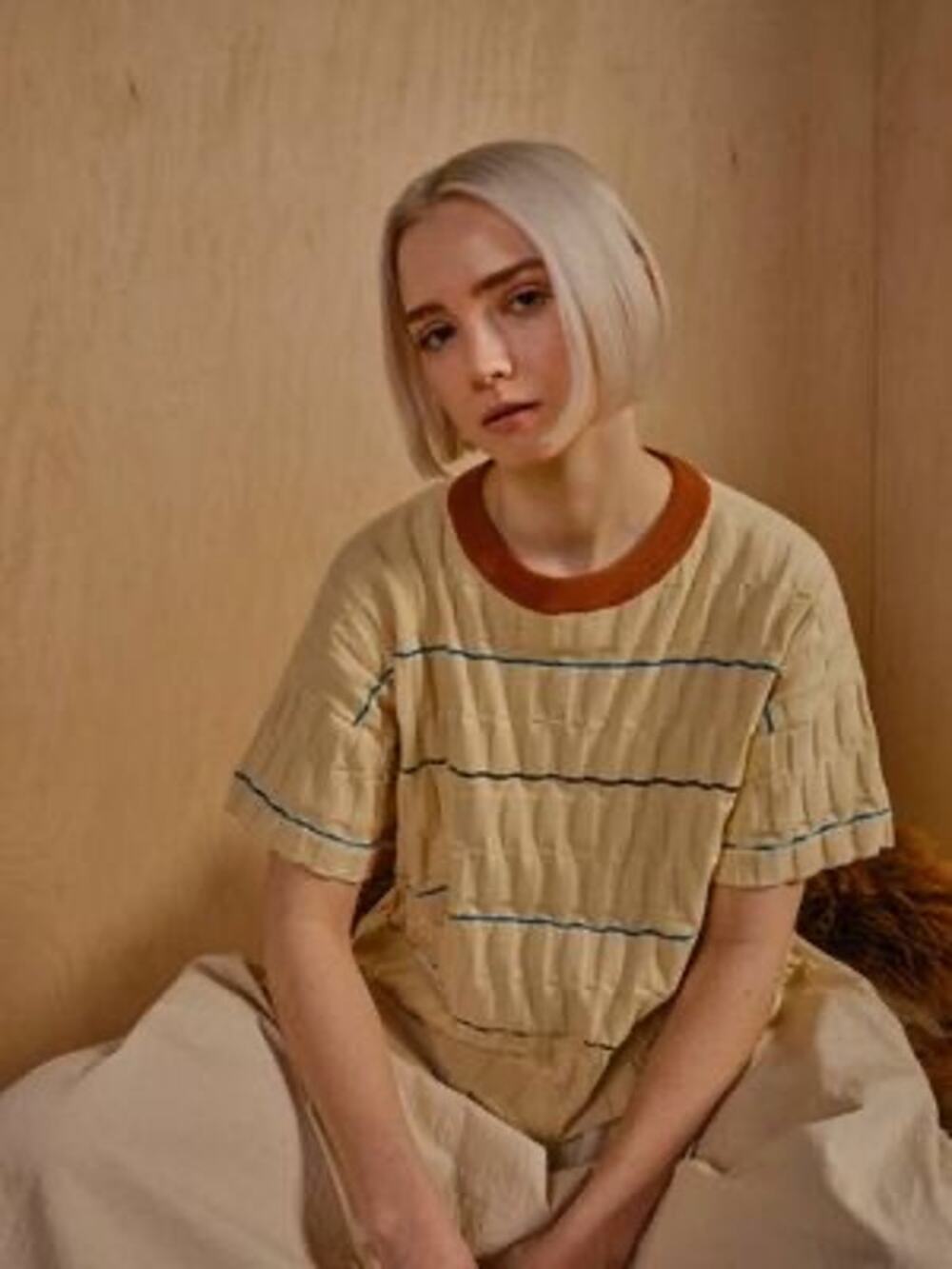The Endery Wiggle Stripe Knit Grid Tee - Brugmansia Sz XL XXL